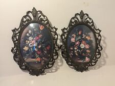 Vintage Ornate Victorian Brass And Bubble Glass Floral Wall Hangings picture