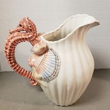 Vintage 1991 Fitz And Floyd Seahorse Seashells Ceramic Water Pitcher picture