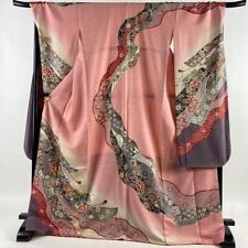 67.9inc Japanese Kimono SILK FURISODE Noshi Peony Pink picture