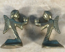 Vintage Pair Miniature Brass Kneeling Angel Candle Holders Made In Taiwan 2