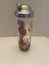 Vintage Glass 1950s Cocktail Drink Mixer Hand Painted Fish Chrome Lid picture