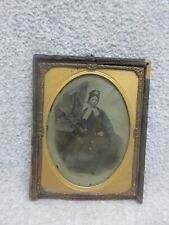 1850's AMBROTYPE  1/4 Plate IN FRAME   PRETTY WOMAN in DRESS or UNIFORM +Jewelry picture