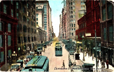 1911 chicago Ill Dearborn St antique cars trollys postcard a32 picture