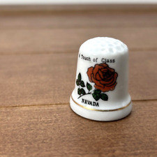 Vintage Nevada USA A Touch Of Class Red Flower Porcelain Thimble, Collectible picture