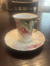 Jean Pouyat Limoges Chocolate Cup With Saucer. Hand painted Grape Clusters picture