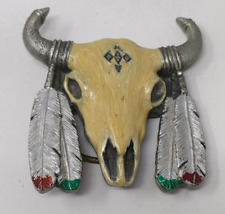 Vintage Native American Cow Skull Western Cowboy Belt Buckle Enamel 90s 1990s picture
