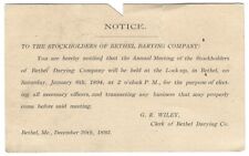 BETHEL ME/MAINE Postal Card DARYING COMPANY Dairy? G. R. Wiley PHARMACIST 1894 picture