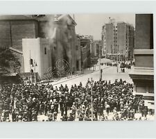 People Watch Smoldering Building Guarded by SOLDIERS ON HORSE 1940s PRESS PHOTO picture