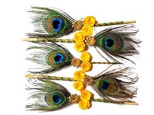 Handmade Natural Mor Pankh Peacock Feather for Wedding, Haldi Ceremoney 5 PCs picture