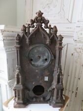 INCREDIBLE Old Antique CLOCK Cast Iron Metal Gothic Design Rusty Patina picture