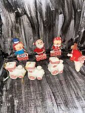 7 vintage Train chimney flocked Skier christmas ornaments picture