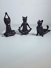 Yoga Cat Resin Figurines Decor Dark Brown Zen Set of 3 picture