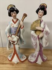 Vintage Capodimonte Porcelain Geisha Lady Figurines Asian Musicians Korea Two 7” picture