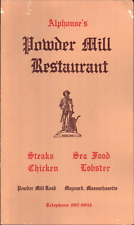 1980s ALPHONSE'S POWDER HILL RESTAURANT vintage food menu MAYNARD, MASSACHUSETTS picture
