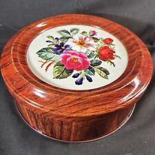 Vintage Guildcraft Tin Floral Cross Stitch Wood Design Metal Made in USA picture