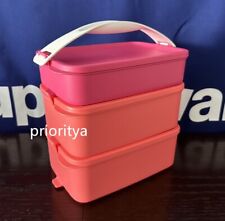 Tupperware Click To Go Stackable Pack N Carry Lunch w/ Carrier Handle Set 3 New picture
