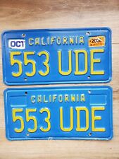 1970s 80s California CA Blue License Plates Unrestored - PAIR “553 UDE” Cleared picture