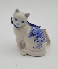 Kurt Adler Cat Ornament Porcelain Delft Blue Hand Painted with Tag Christmas  picture
