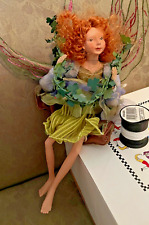 Fairy flowing red-headed ~ Green dress & wings- Green wreath and legs  NEW picture