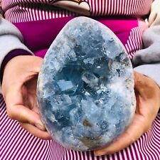 4.95LB natural blue celestite geode quartz crystal mineral specimen healing picture