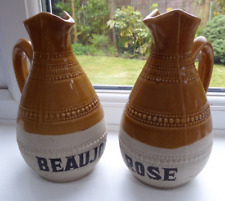 Pair of vintage French LML Limoges wine jugs, stoneware Beaujolais & Vin Rose picture