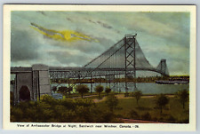 c1910s View Ambassador Bridge Night Sandwich Windsor Canada Antique Postcard picture