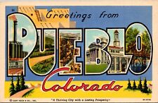 Pueblo Colorado CO Large Letter Greetings Linen Vintage Postcard picture