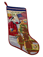 NEW Handmade Wool Needlepoint Christmas Stocking Patriotic Santa American Flag picture