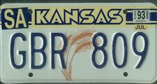 KANSAS passenger 1993 license plate 