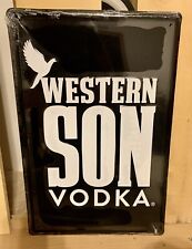 Western Son Vodka Metal Sign Man Cave Bar Backyard New Sealed Embossed 12”x18” picture