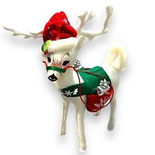 2007 Annalee 12” White Snowflake Reindeer Saddle w/silver presents Christmas picture