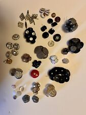 Vintage Button Lot Eclectic Mix Rhinestones Fabric Etc Some Missing Stones picture