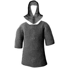 Medieval Chainmail Armor Shirt with Coif Viking Knight Costume Natural Medium picture