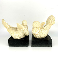 Vtg A. Santini (Italy) Carved Dove Bookends On Black Stone Base - Set of 2 picture