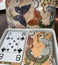 Vintage NEIMAN MARCUS Butterfly PLAYING CARDS & Porcelain Lidded CARD BOX Holder picture