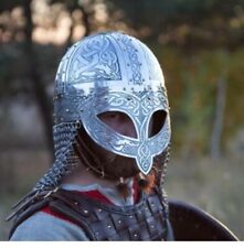 Medieval Chain Mail Halloween Viking Helmet 14 Gage Steel Aching Helmet picture