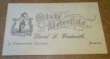 Business Card of David L. Wentworth STATE DETECTIVE Boston, 1877 birthday wishes picture