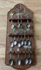 Vintage Collector Silver Plated Souvenir Spoons Lot of 14 With Spoon Display picture