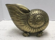 Vintage MCM Solid Brass Sea Shell Nautilus Planter - Footed - 3.2lbs picture