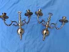 Vintage Pair of  Solid Brass Double Arm Wall Sconce Candle Holders picture