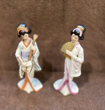 Pre Owned (2) Elegant Porcelain Japanese Geisha Girl Figurines picture
