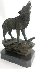 Western pure Bronze ART sculpture Statue wolf snarl genus Canis animal Artwork picture