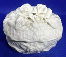 Vintage Ceramic Bisque White Roses Flowers 3D Trinket Box picture