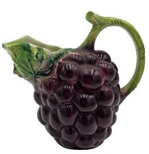 Vintage Pitcher Majolica Purple Grape Made In Italy Vineyard Fruit Juice 8” picture