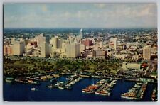 Vintage Florida Chrome Postcard Miami Air View Bayfront Harbor Aerial View picture
