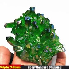 120g Big Natural Aura Green Quartz Crystal Druzy Geode Titanium Stone Cluster US picture