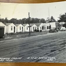 Vtg Postcard RPPC Seney Michigan Evergreen Cabins 1951 Adams Trail Gas Station picture