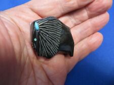 ZUNI Hand Carved Black Utah Marble  Buffalo Totem  Fetish  Inlaid Turquoise picture