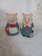 Vintage Ma/Pa Farmer Handpainted Ceramic Pig Figurines. picture