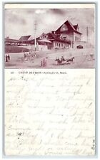 1904 Union Station Exterior Springfield Massachusetts MA Posted Horses Postcard picture